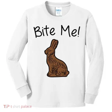 Bite Me Funny Chocolate Easter Bunny Kids Long Sleeve Shirt