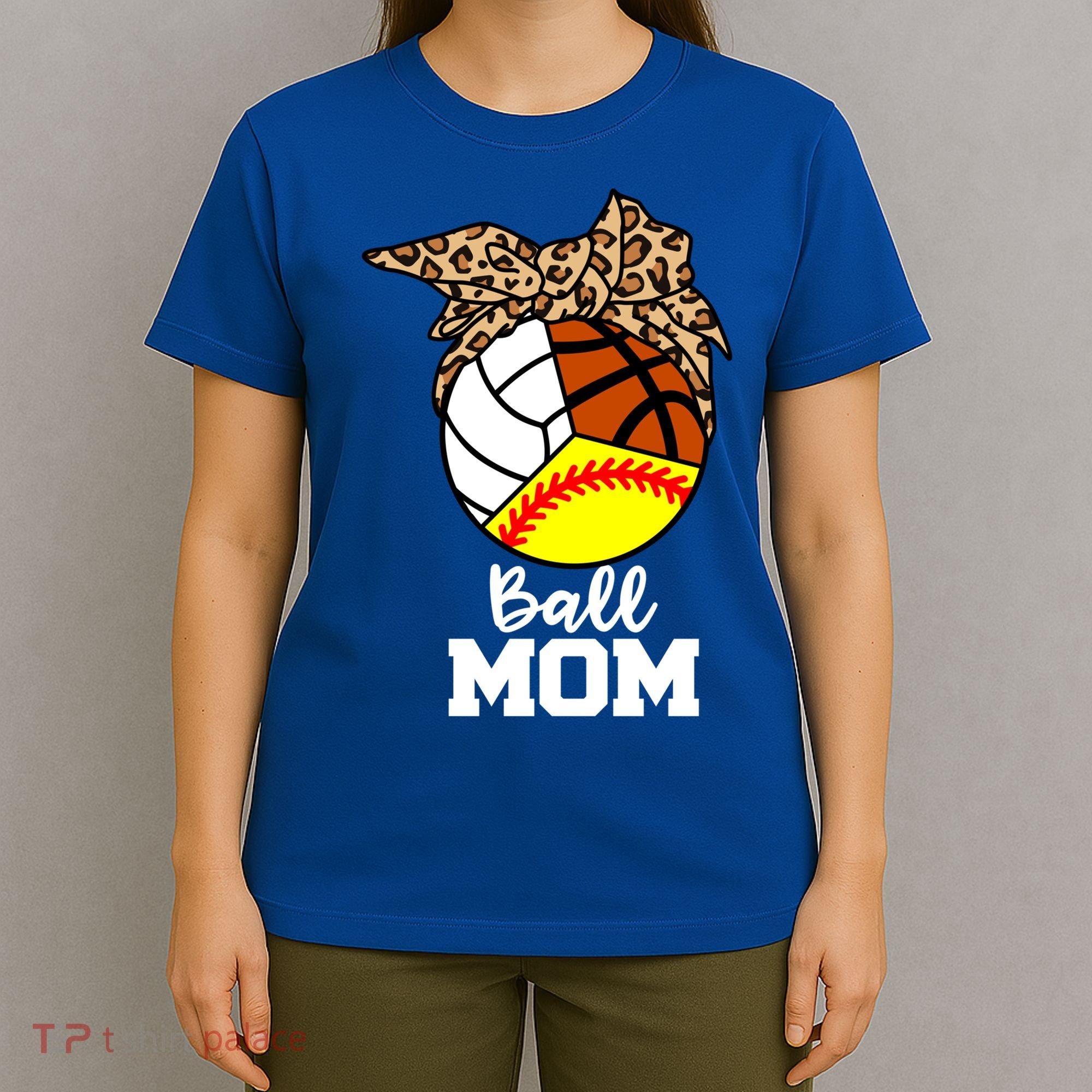 Ball Mom Funny Softball Volleyball Basketball Leopard Mom Meaningful Gift T-Shirt
