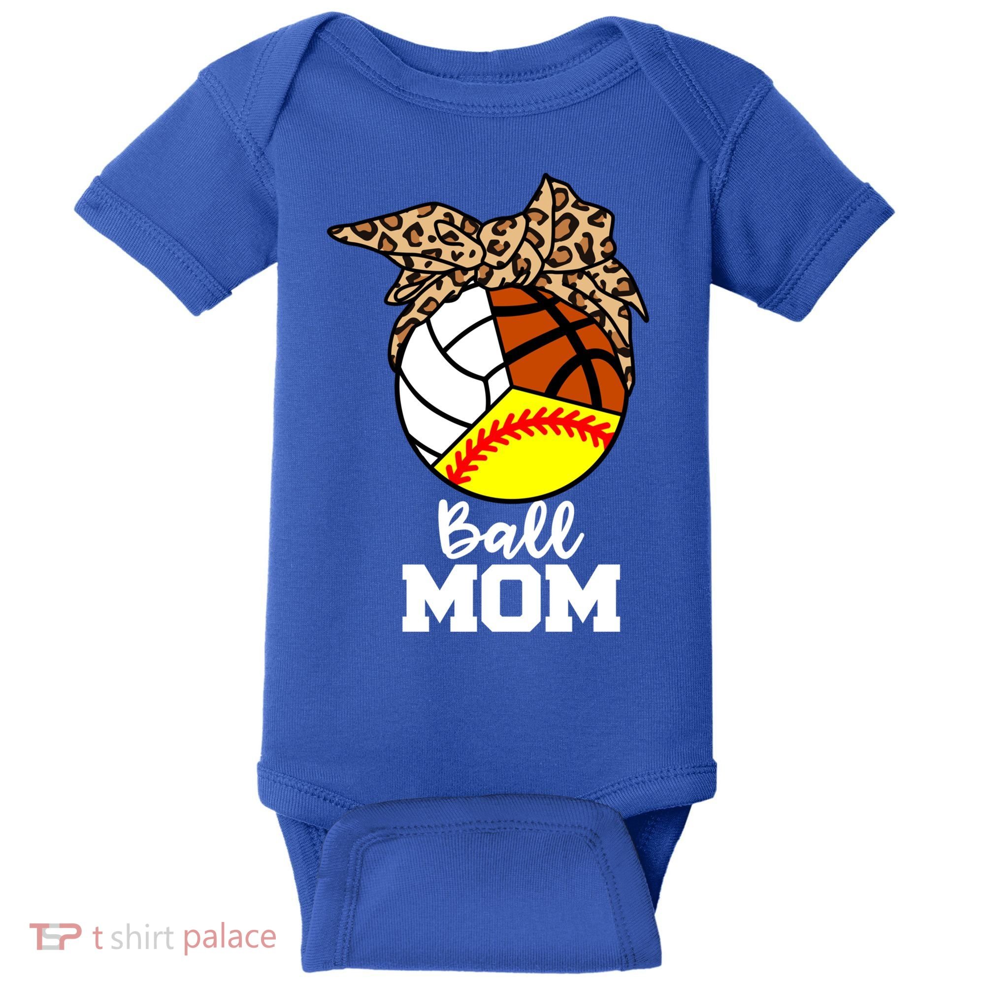 Ball Mom Funny Softball Volleyball Basketball Leopard Mom Meaningful Gift Baby Bodysuit