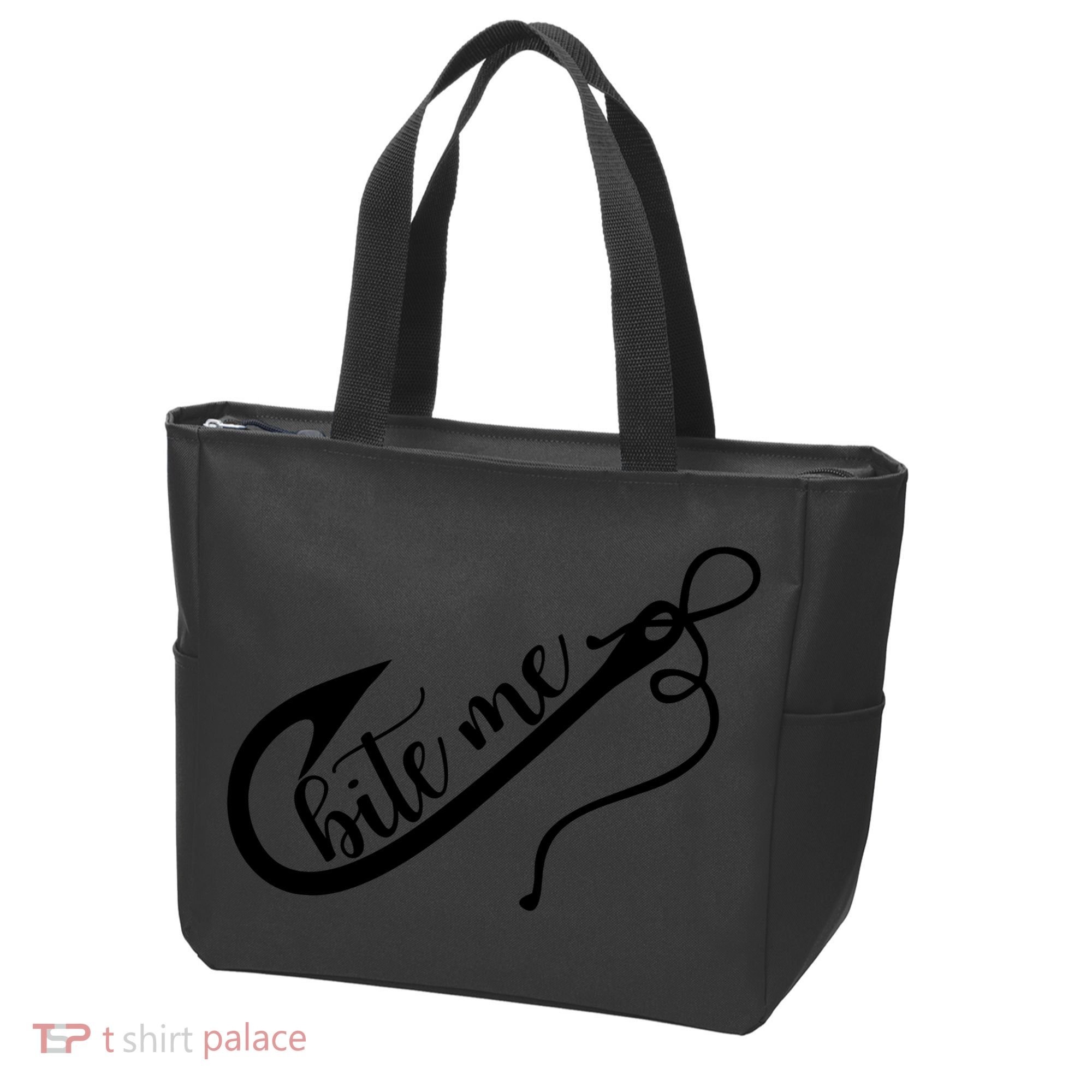 Bite Me Fishing Hook Funny Fishing Tote Bag