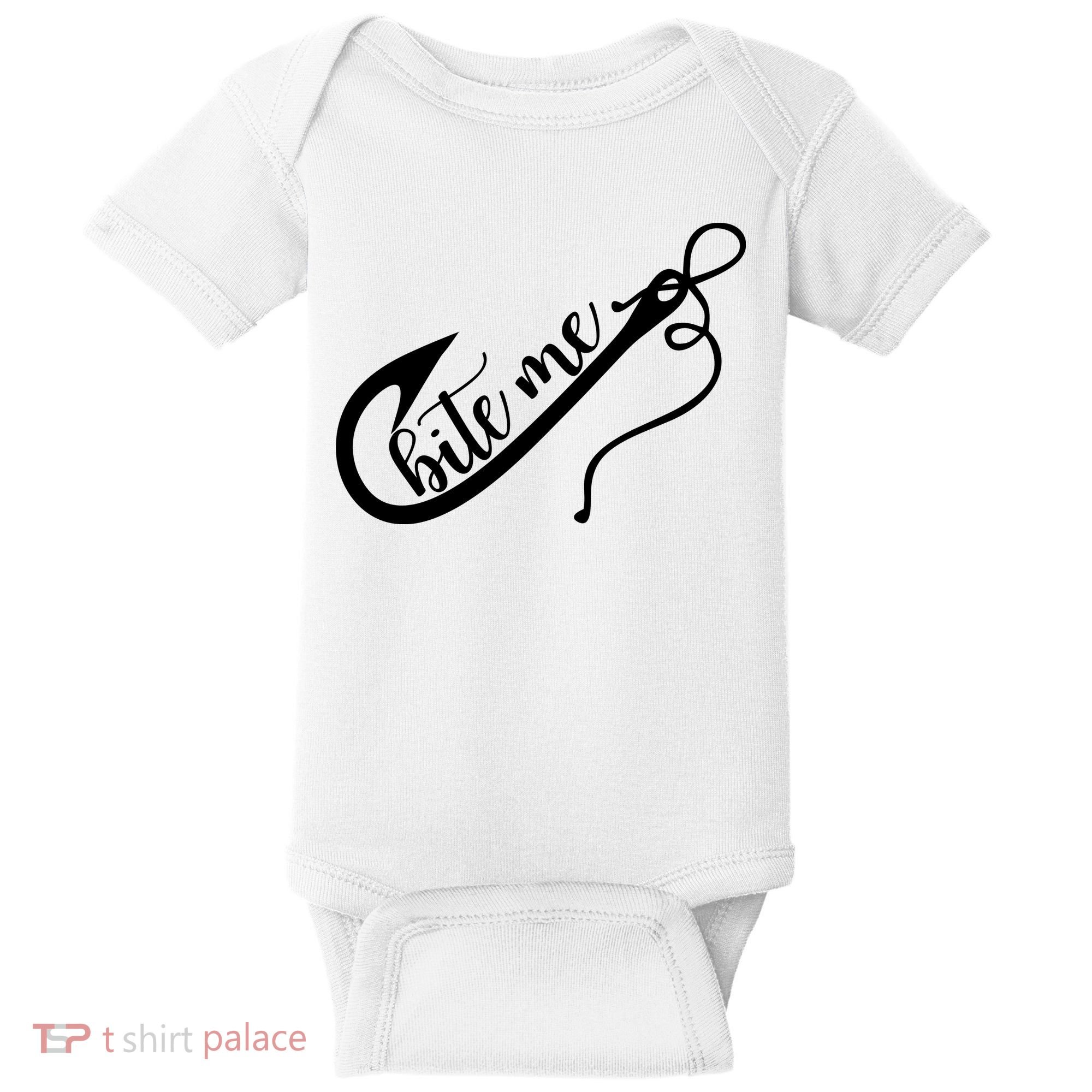 Bite Me Fishing Hook Funny Fishing Baby Bodysuit
