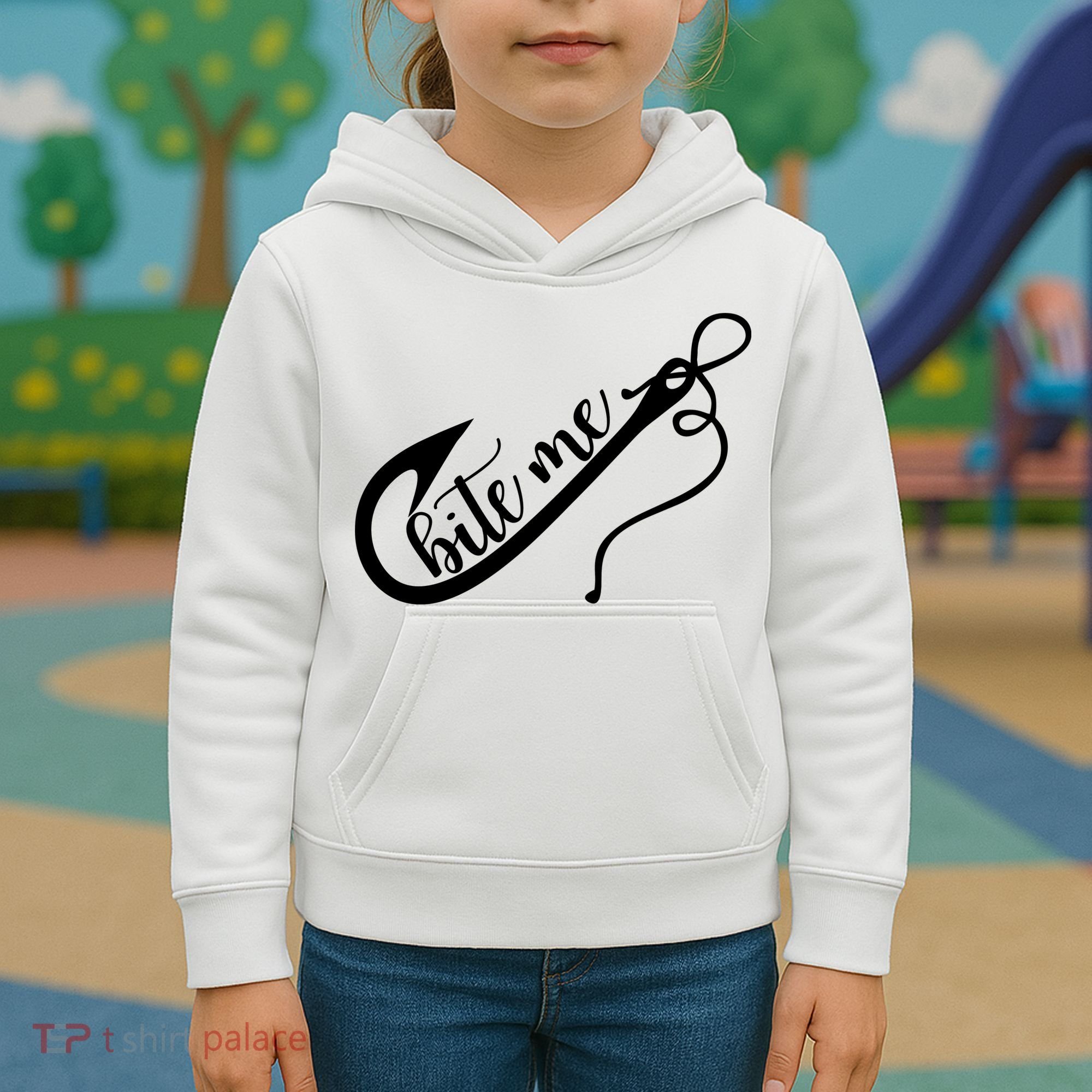 Bite Me Fishing Hook Funny Fishing Kids Hoodie