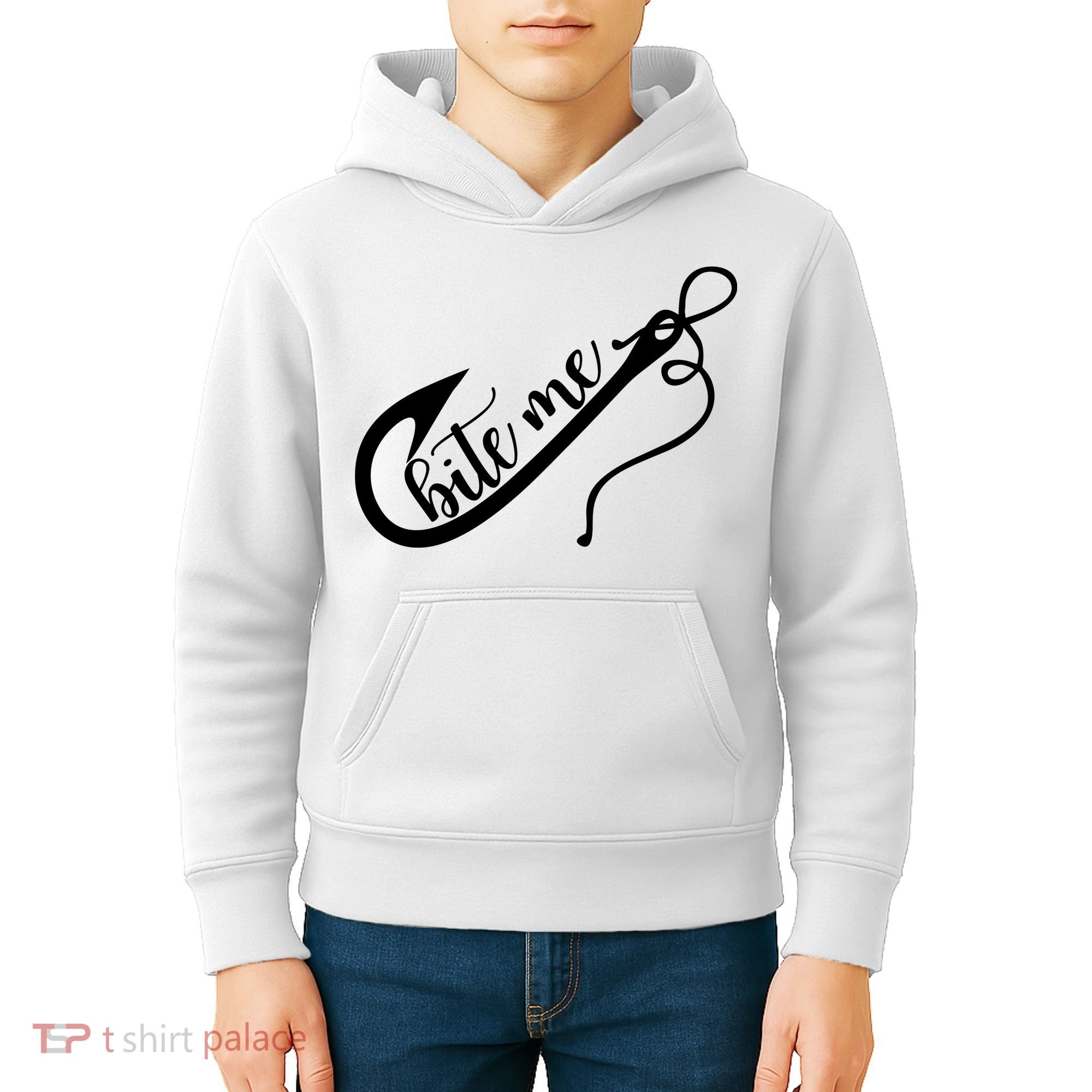 Bite Me Fishing Hook Funny Fishing Kids Hoodie