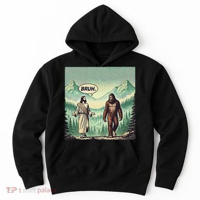 Bruh Meme Funny Jesus Bigfoot Vintage Comic Book Catholic Hoodie