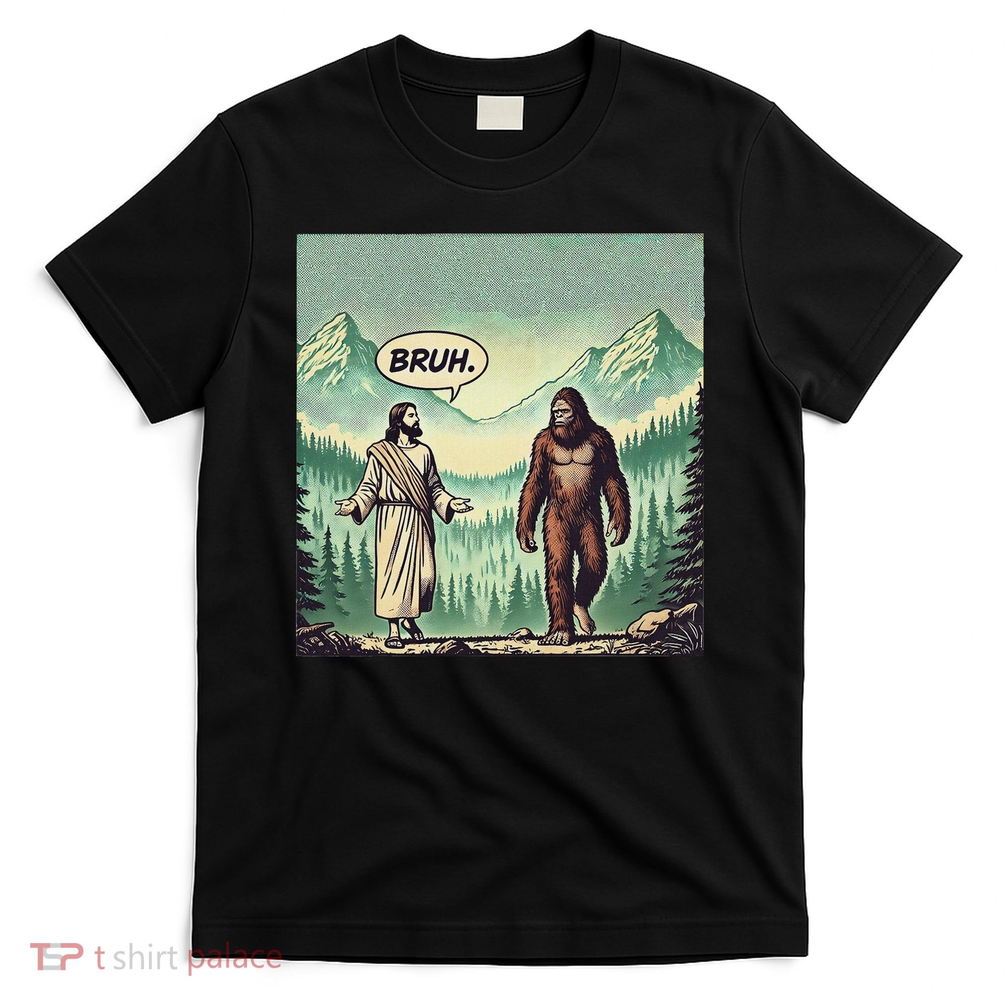 Bruh Meme Funny Jesus Bigfoot Vintage Comic Book Catholic T-Shirt