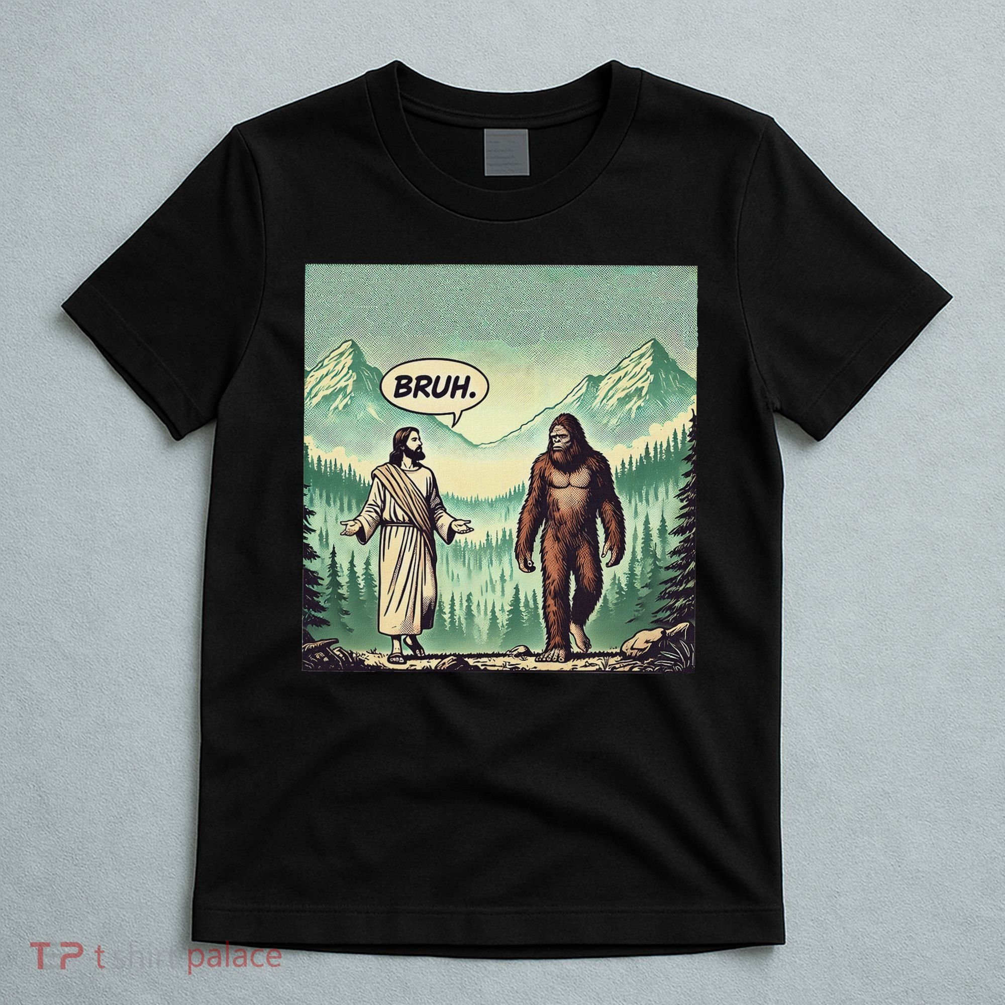 Bruh Meme Funny Jesus Bigfoot Vintage Comic Book Catholic T-Shirt
