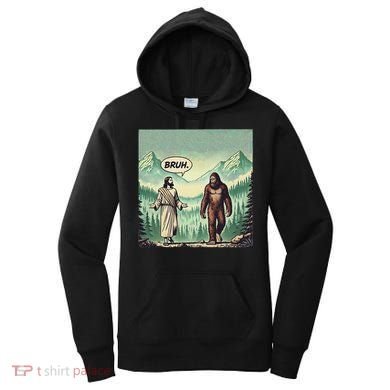 Bruh Meme Funny Jesus Bigfoot Vintage Comic Book Catholic Women's Hoodie