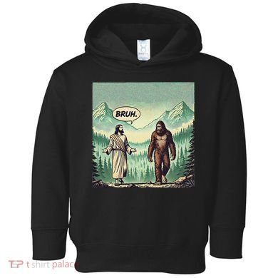 Bruh Meme Funny Jesus Bigfoot Vintage Comic Book Catholic Toddler Hoodie