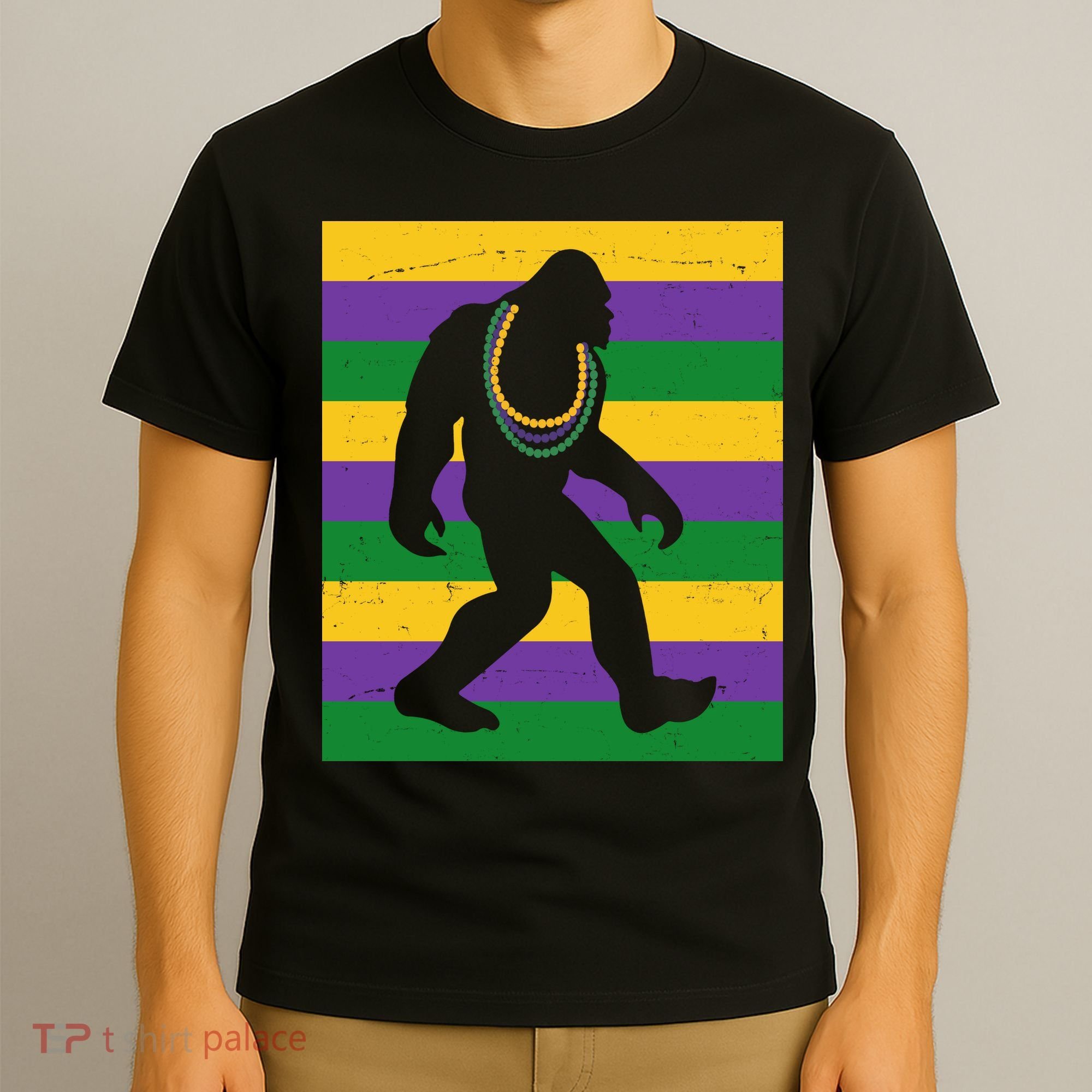 Bigfoot Mardi Gras Festive T-Shirt
