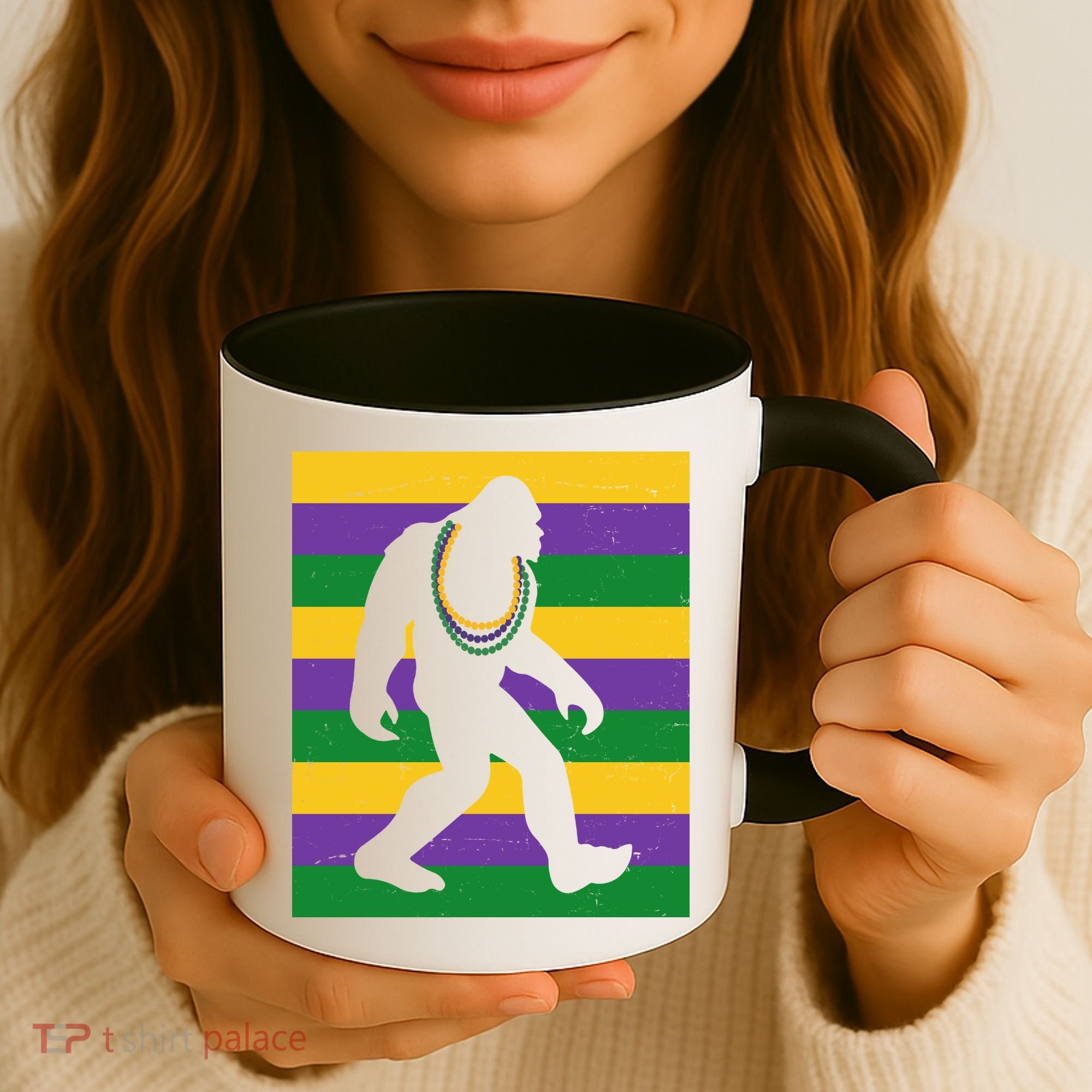 Bigfoot Mardi Gras Festive Coffee Mug