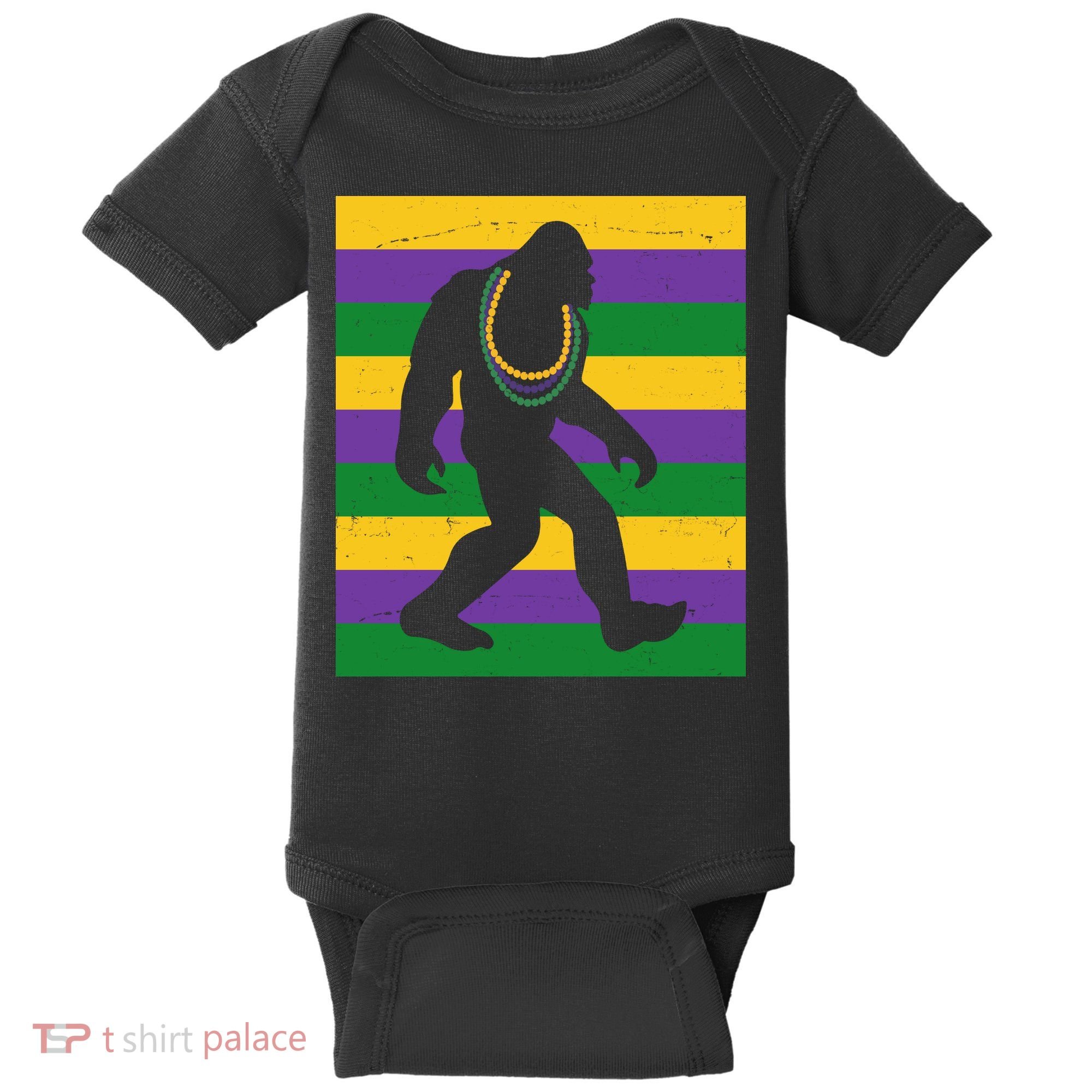 Bigfoot Mardi Gras Festive Baby Bodysuit