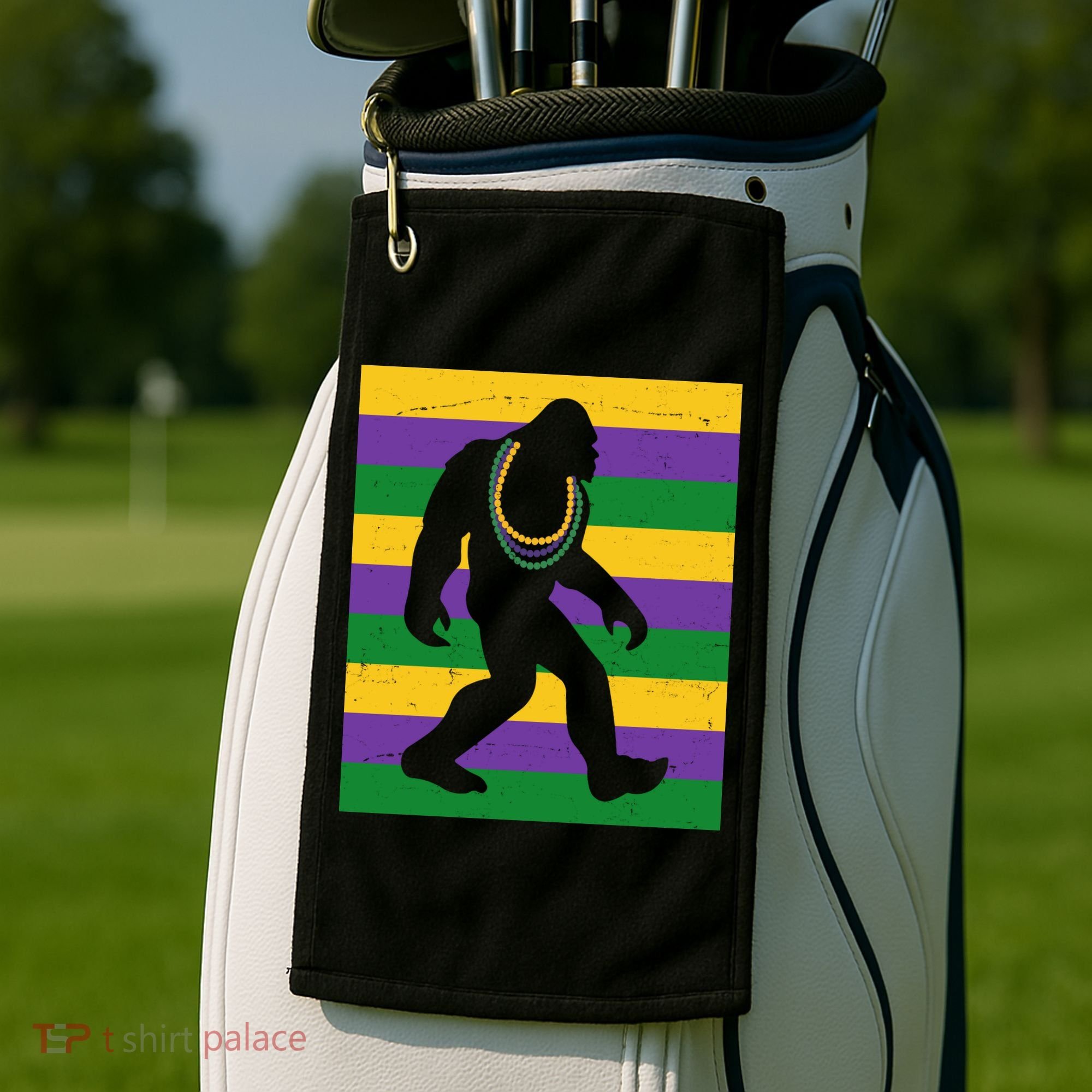 Bigfoot Mardi Gras Festive Golf Towel