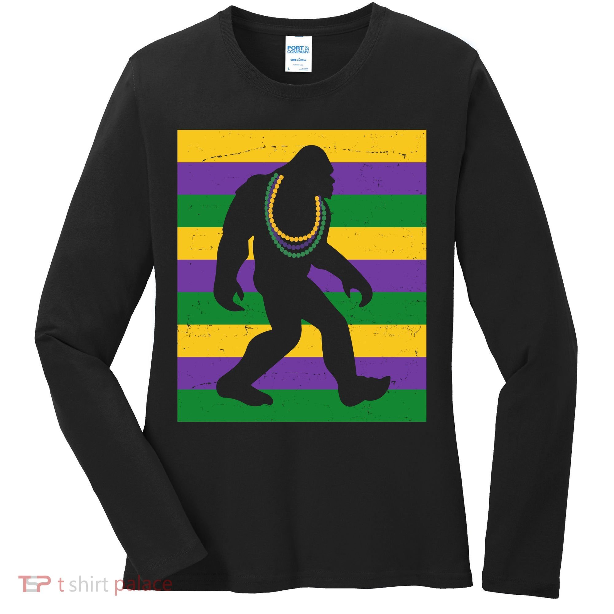 Bigfoot Mardi Gras Festive Women's Long Sleeve Shirt