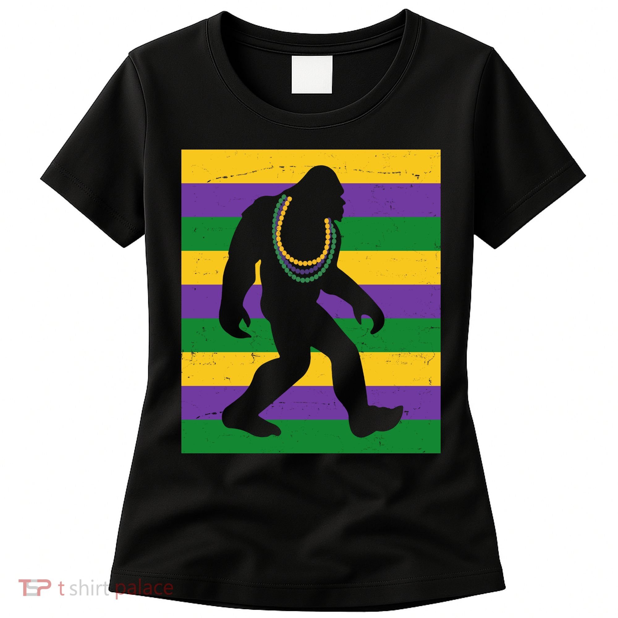 Bigfoot Mardi Gras Festive Women's T-Shirt
