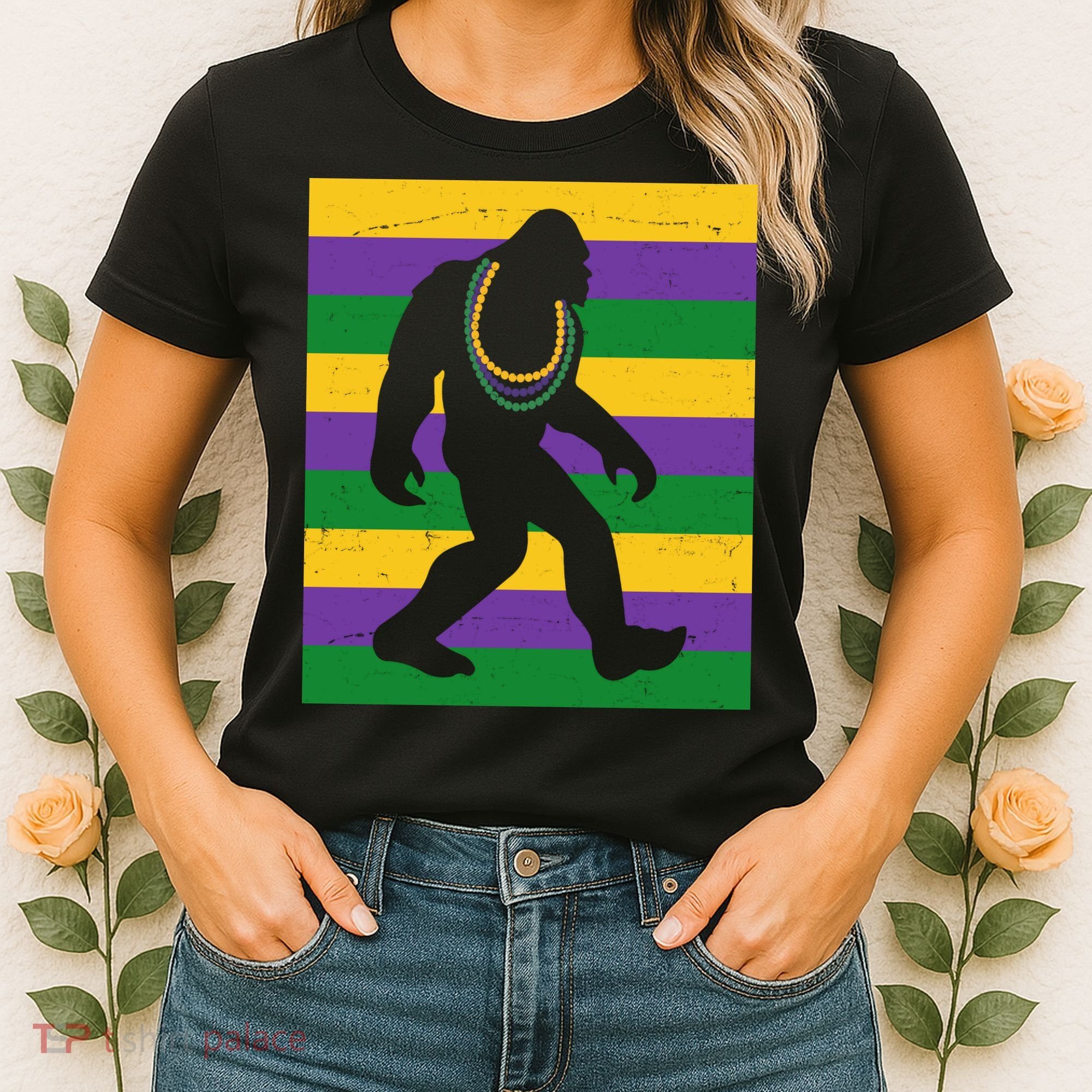 Bigfoot Mardi Gras Festive Women's T-Shirt