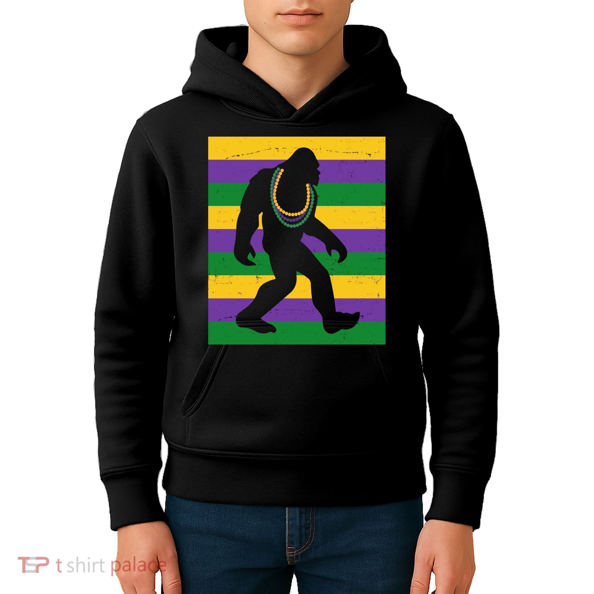Bigfoot Mardi Gras Festive Kids Hoodie