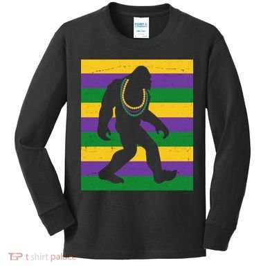 Bigfoot Mardi Gras Festive Kids Long Sleeve Shirt