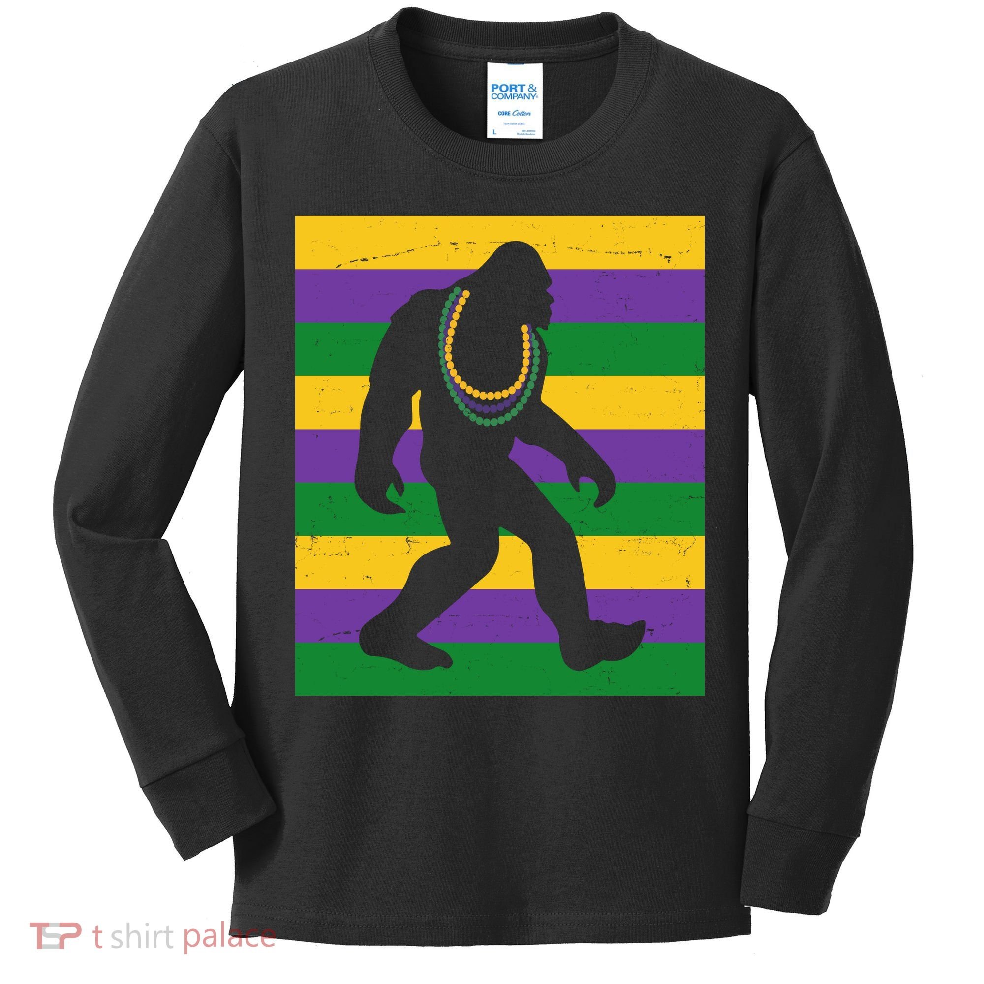 Bigfoot Mardi Gras Festive Kids Long Sleeve Shirt