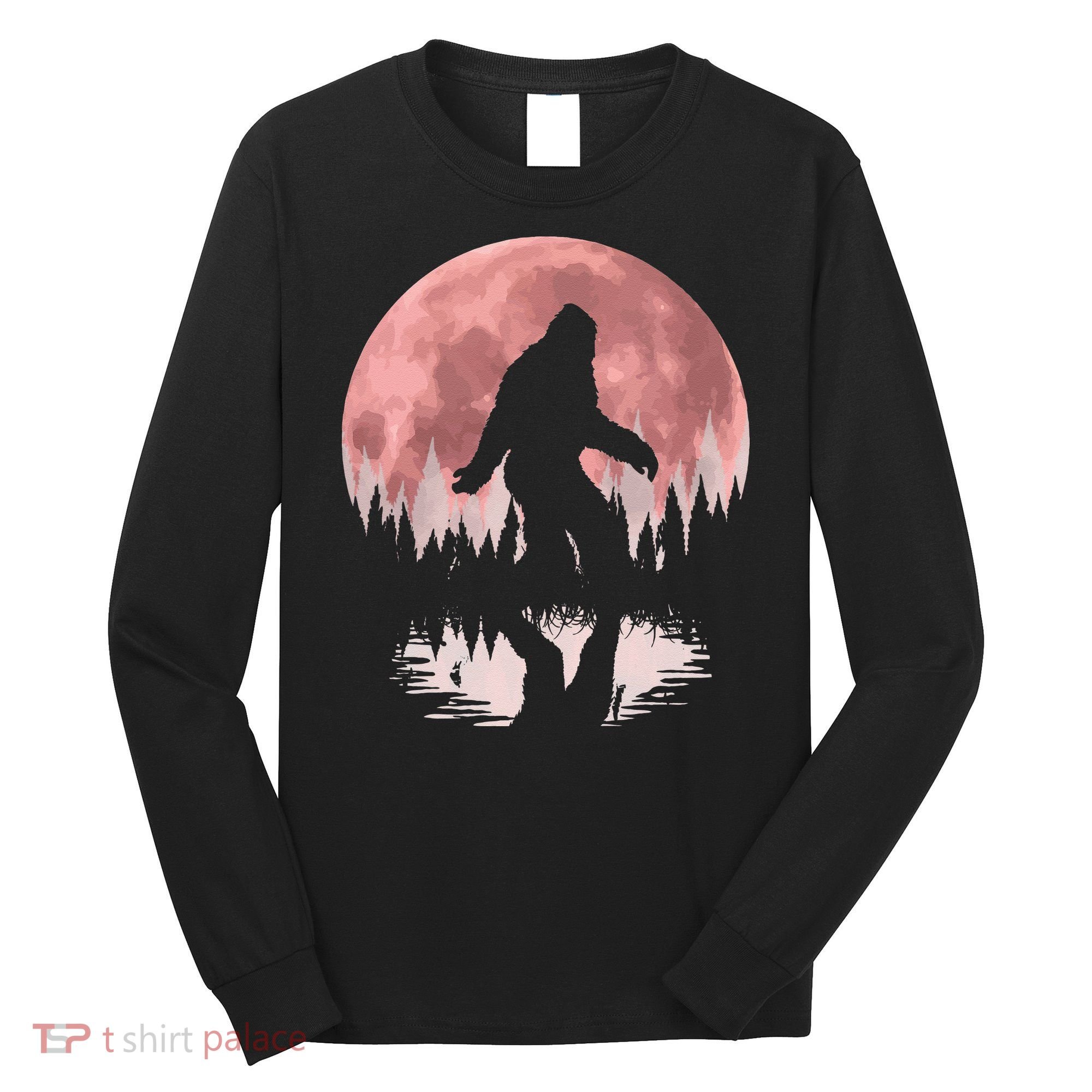 Bigfoot Moon Graphic Night Forest! Cool Sasquatch Men Women Long Sleeve Shirt