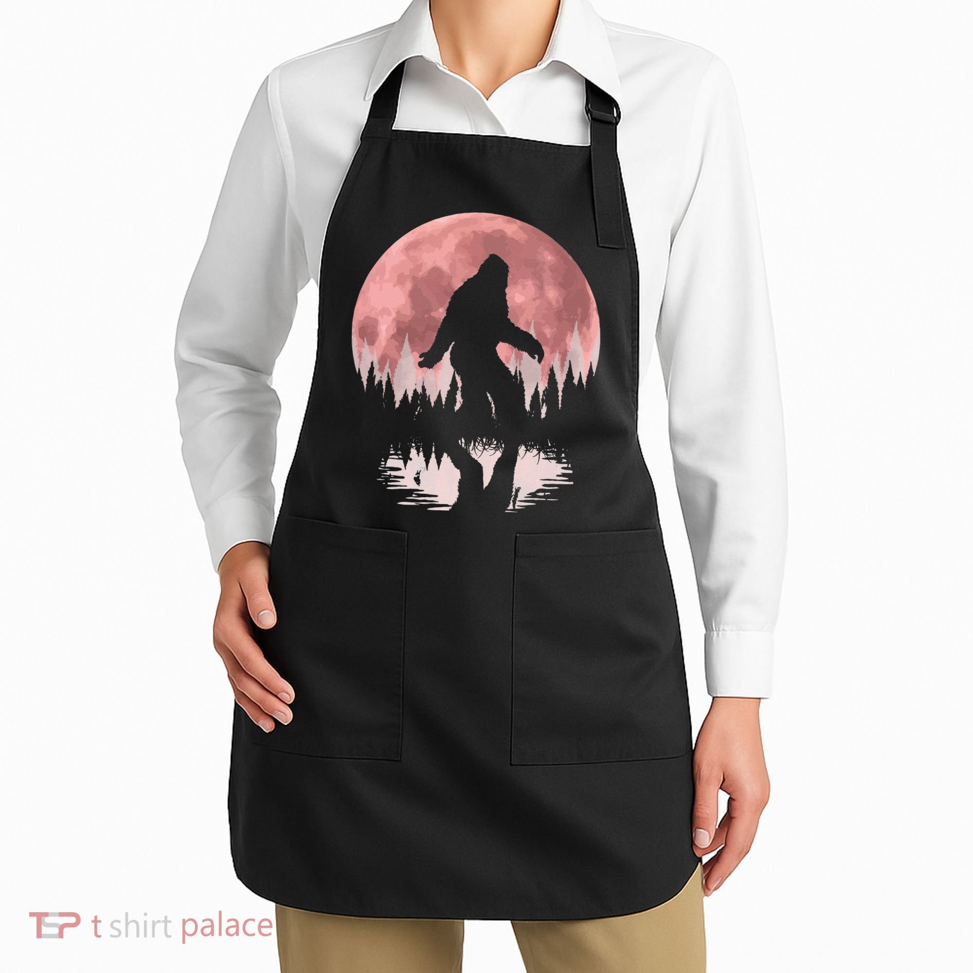 Bigfoot Moon Graphic Night Forest! Cool Sasquatch Men Women Apron