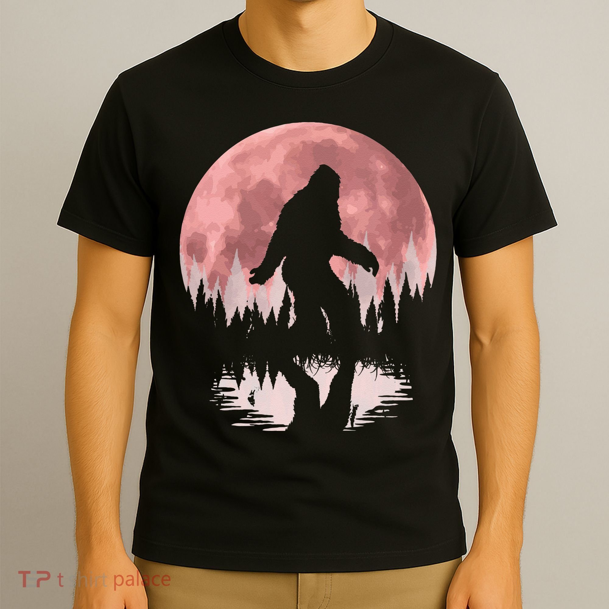 Bigfoot Moon Graphic Night Forest! Cool Sasquatch Men Women T-Shirt
