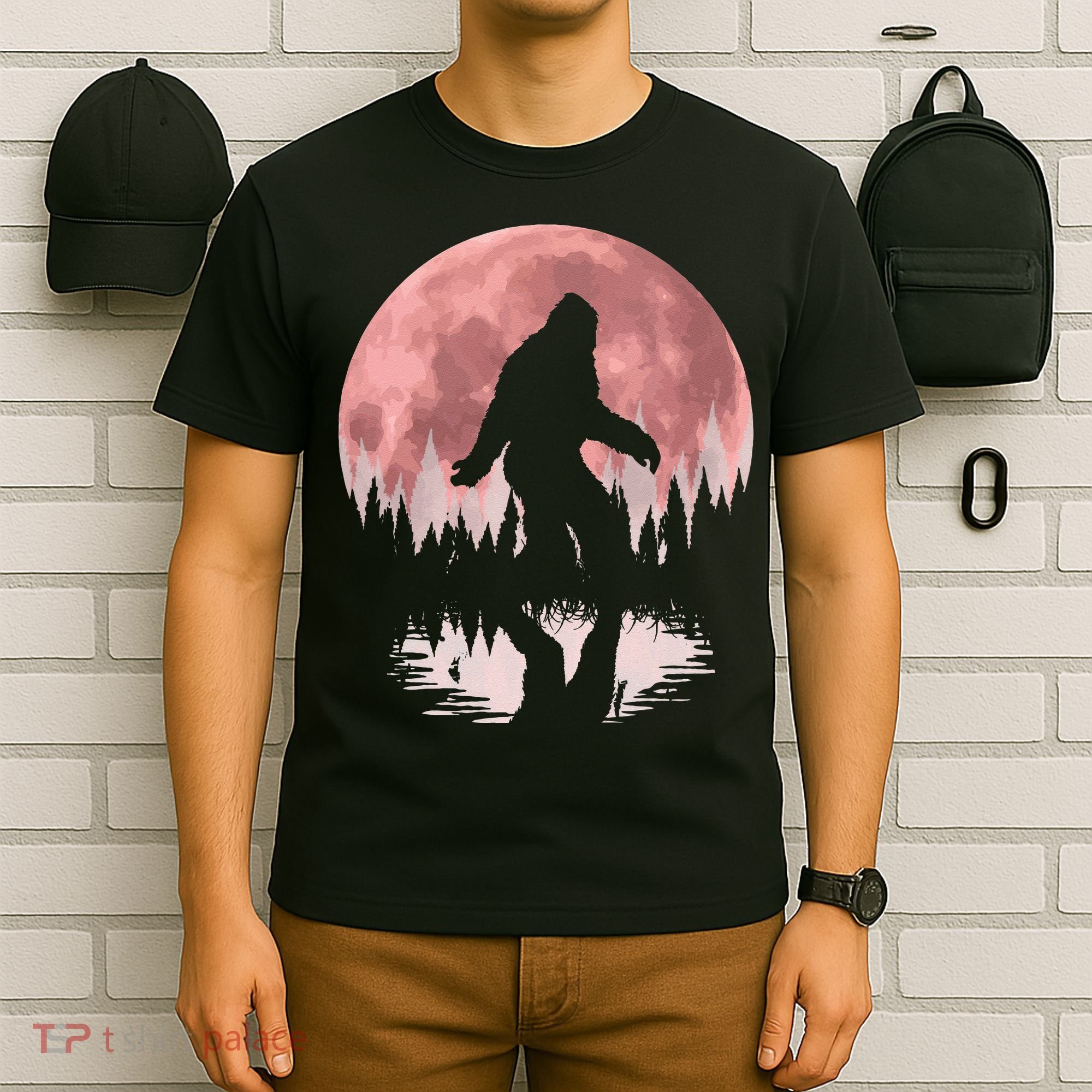 Bigfoot Moon Graphic Night Forest! Cool Sasquatch Men Women T-Shirt