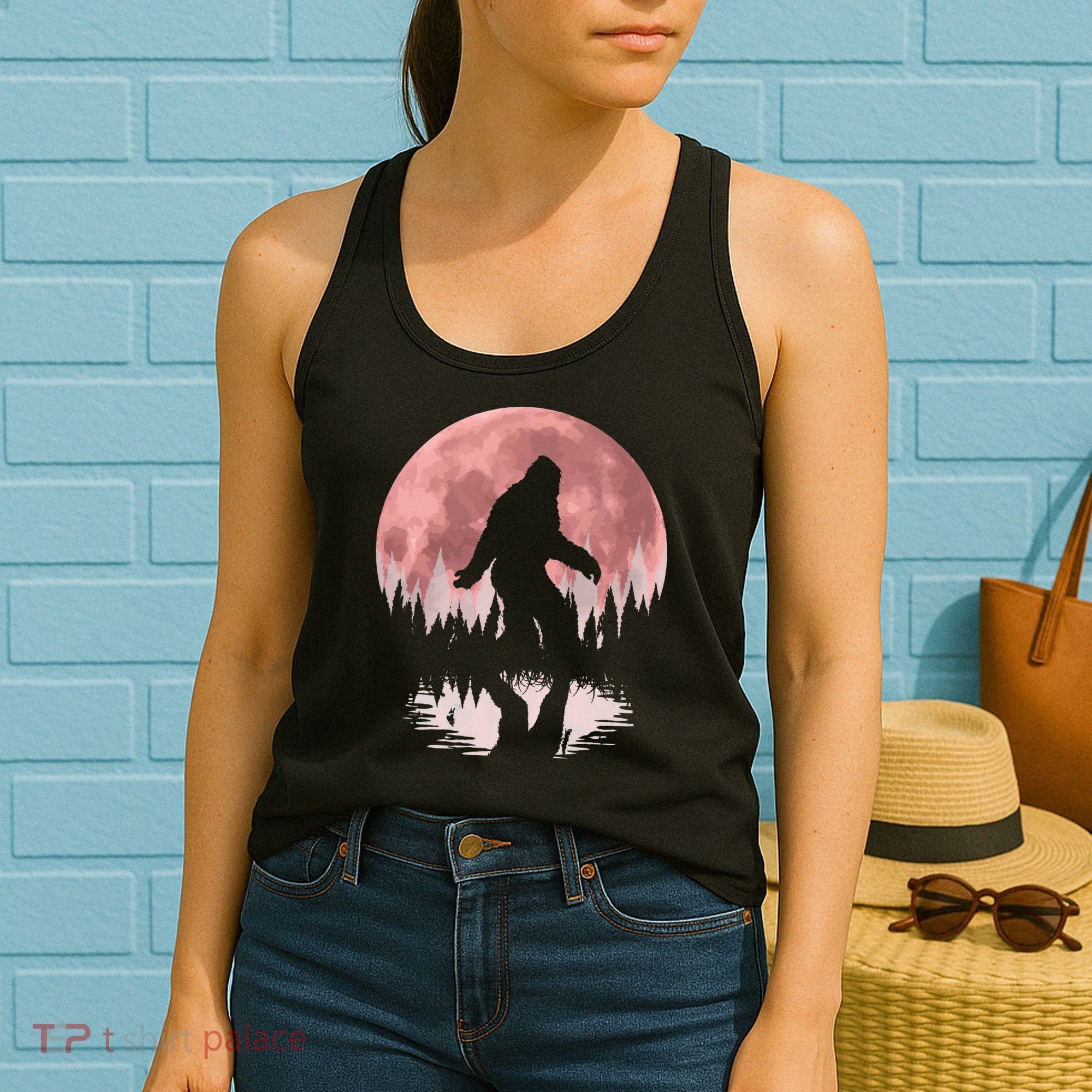 Bigfoot Moon Graphic Night Forest! Cool Sasquatch Men Women Women's Tank Top