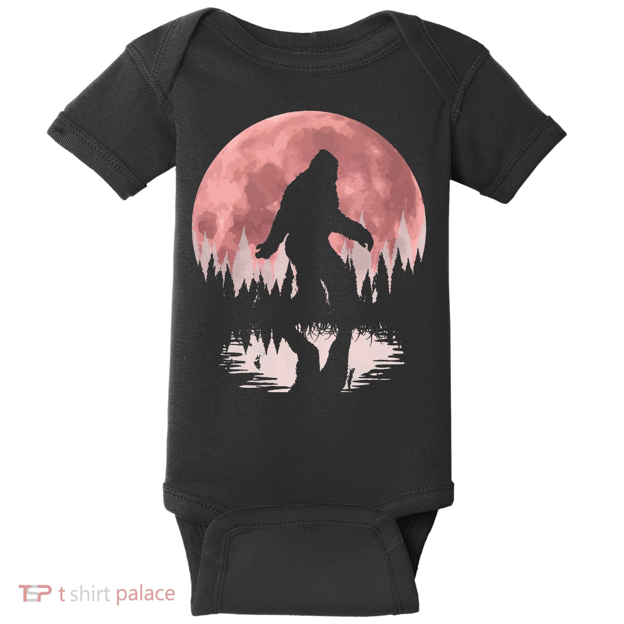 Bigfoot Moon Graphic Night Forest! Cool Sasquatch Men Women Baby Bodysuit