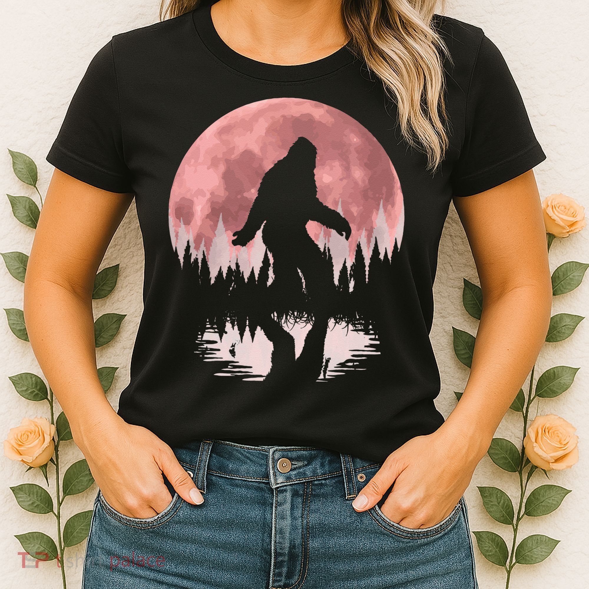 Bigfoot Moon Graphic Night Forest! Cool Sasquatch Men Women Women's T-Shirt