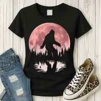 Bigfoot Moon Graphic Night Forest! Cool Sasquatch Men Women Women's T-Shirt thumb 3