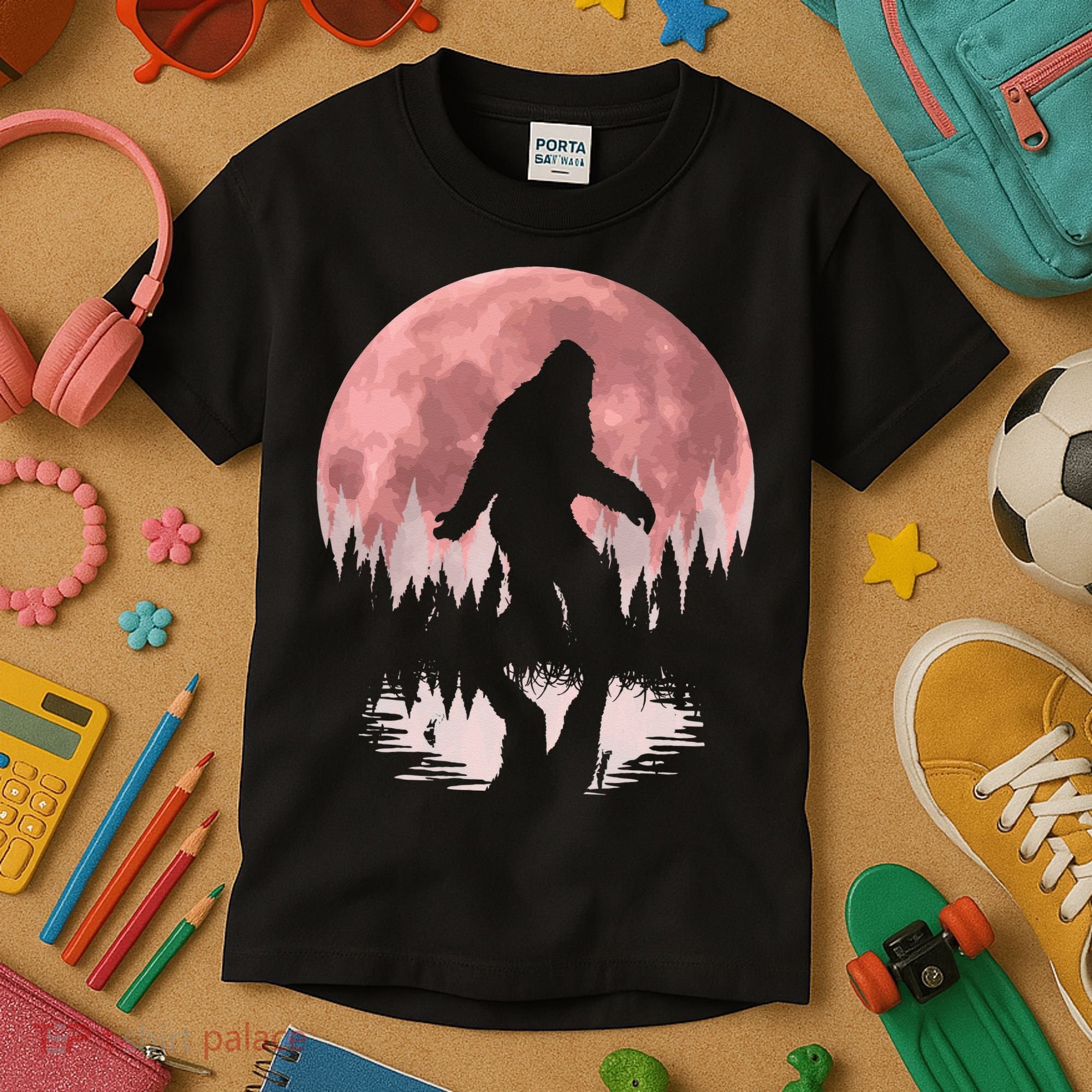 Bigfoot Moon Graphic Night Forest! Cool Sasquatch Men Women Kids T-Shirt