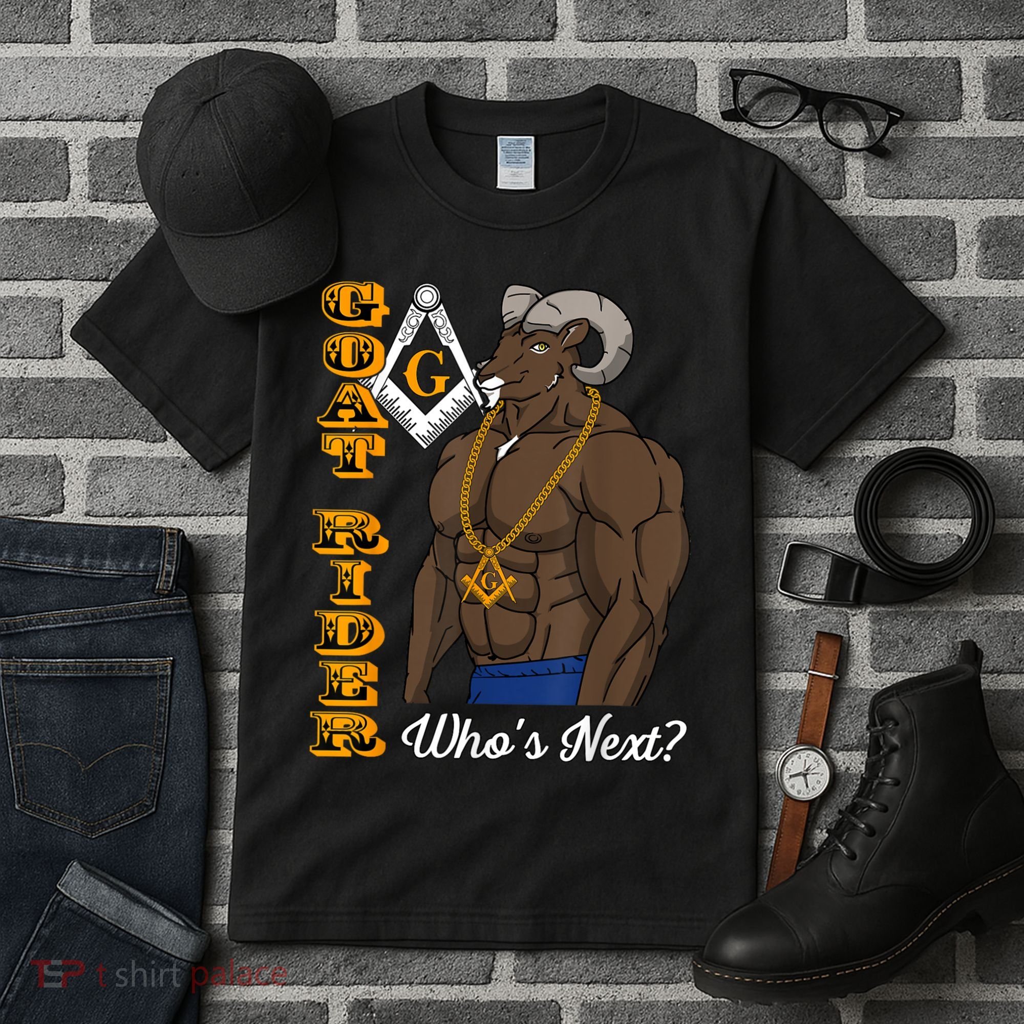 Brothers Masons Goat Rider Whos Next Masonic Funny Gift Tall T-Shirt