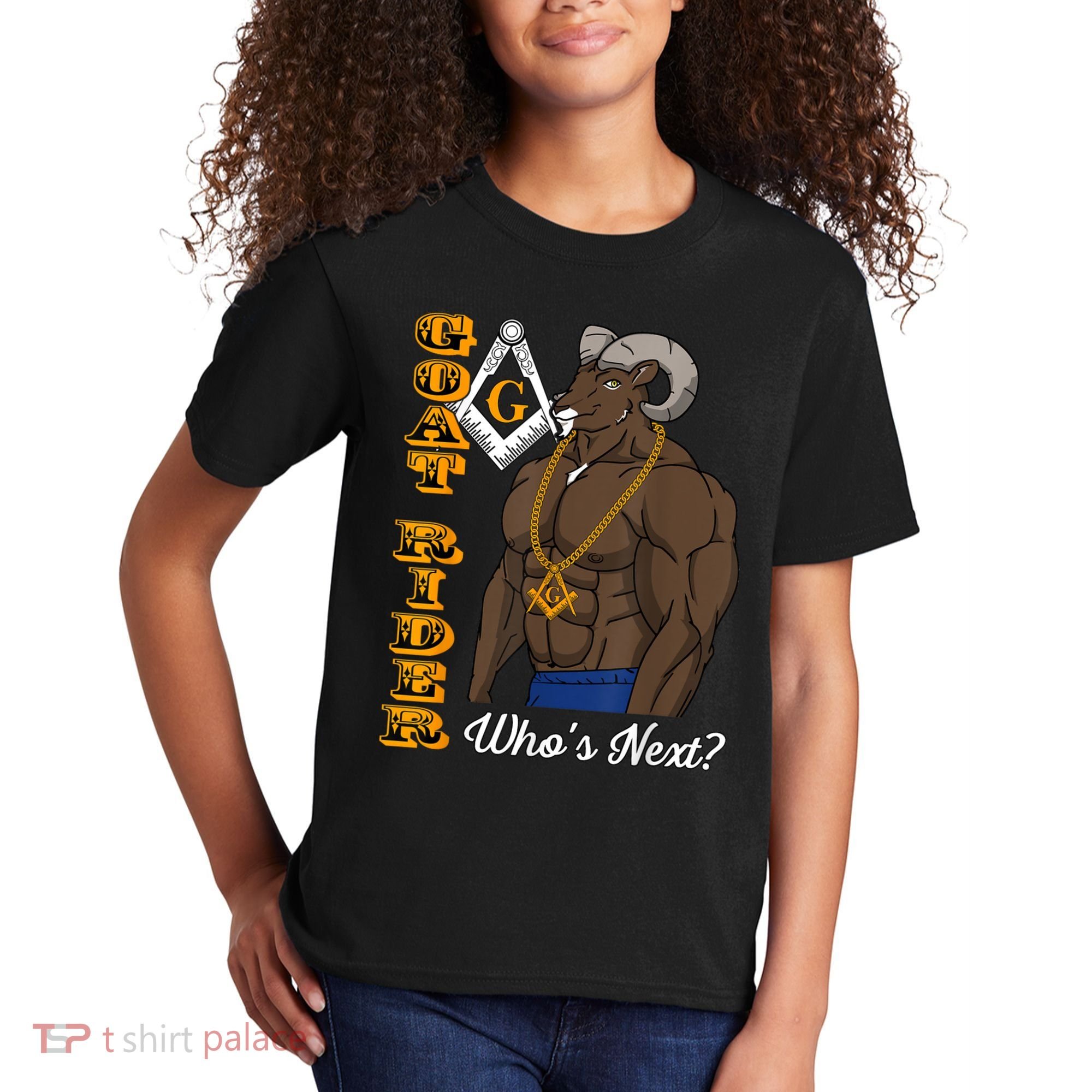 Brothers Masons Goat Rider Whos Next Masonic Funny Gift Kids T-Shirt