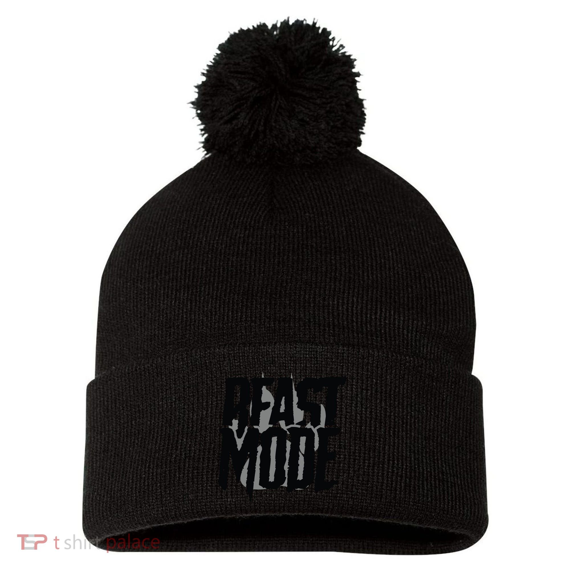 Beast Mode Gym Motivation Pom Pom 12in Knit Beanie