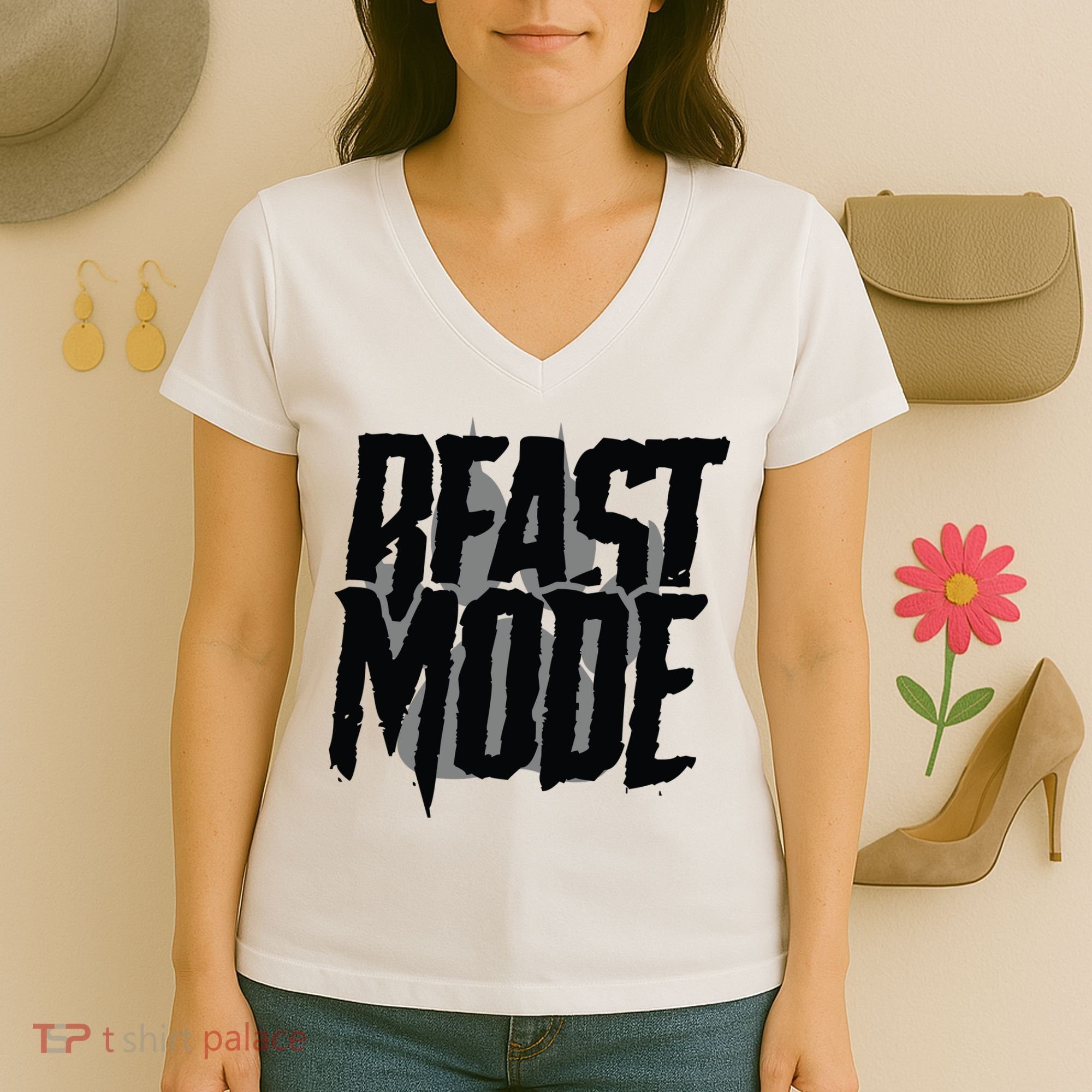 Beast Mode Gym Motivation Women's V-Neck T-Shirt