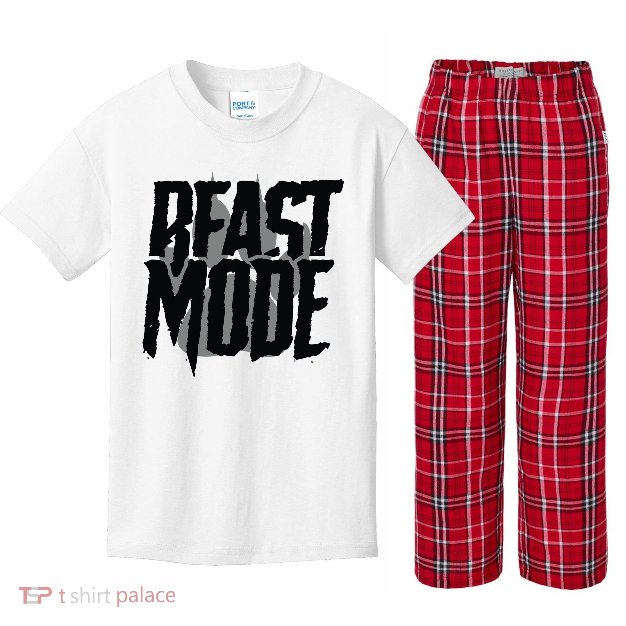 Beast Mode Gym Motivation Kids Plaid Pajama Set