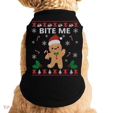 Bite Me Gingerbread Ugly Christmas Sweater Funny Gift Meaningful Gift Doggie Tank