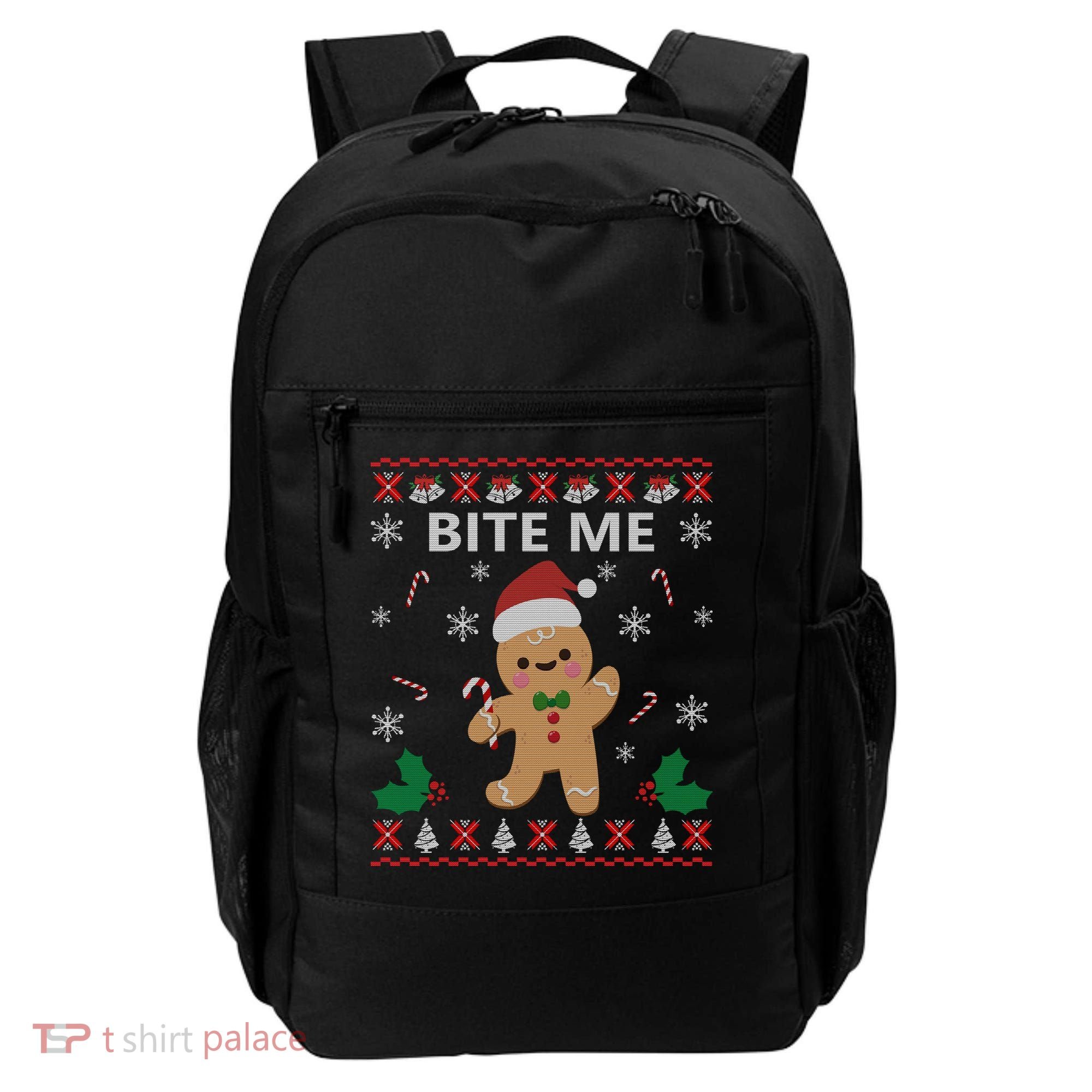 Bite Me Gingerbread Ugly Christmas Sweater Funny Gift Meaningful Gift Backpack