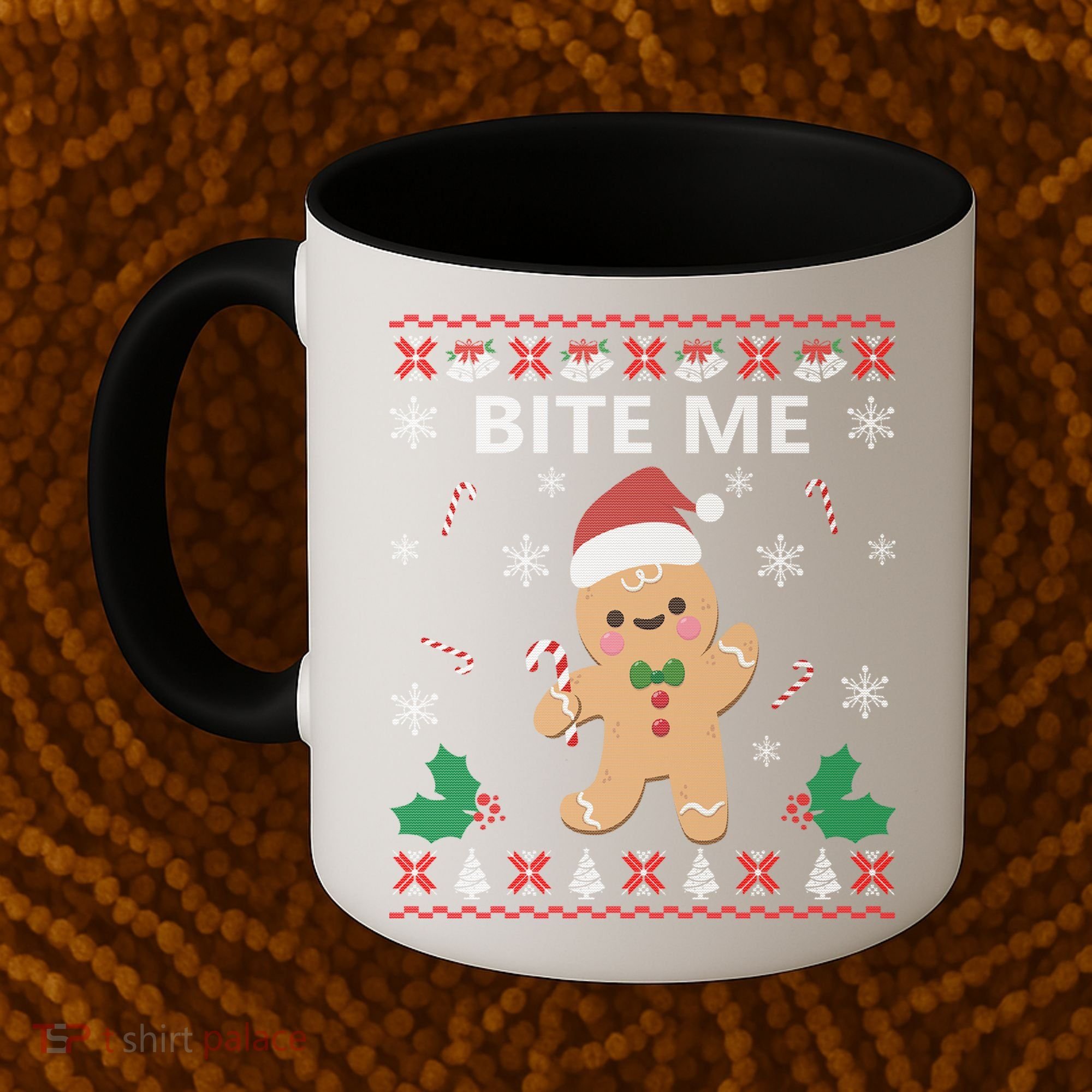 Bite Me Gingerbread Ugly Christmas Sweater Funny Gift Meaningful Gift Coffee Mug
