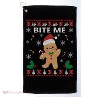 Bite Me Gingerbread Ugly Christmas Sweater Funny Gift Meaningful Gift Golf Towel thumb 0