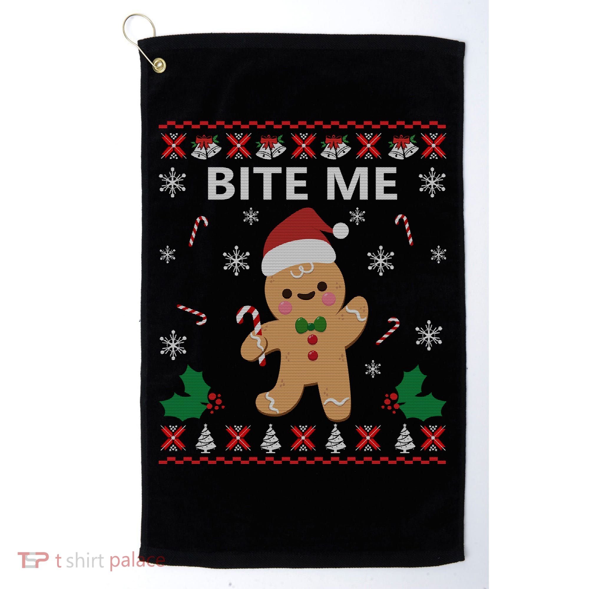 Bite Me Gingerbread Ugly Christmas Sweater Funny Gift Meaningful Gift Golf Towel