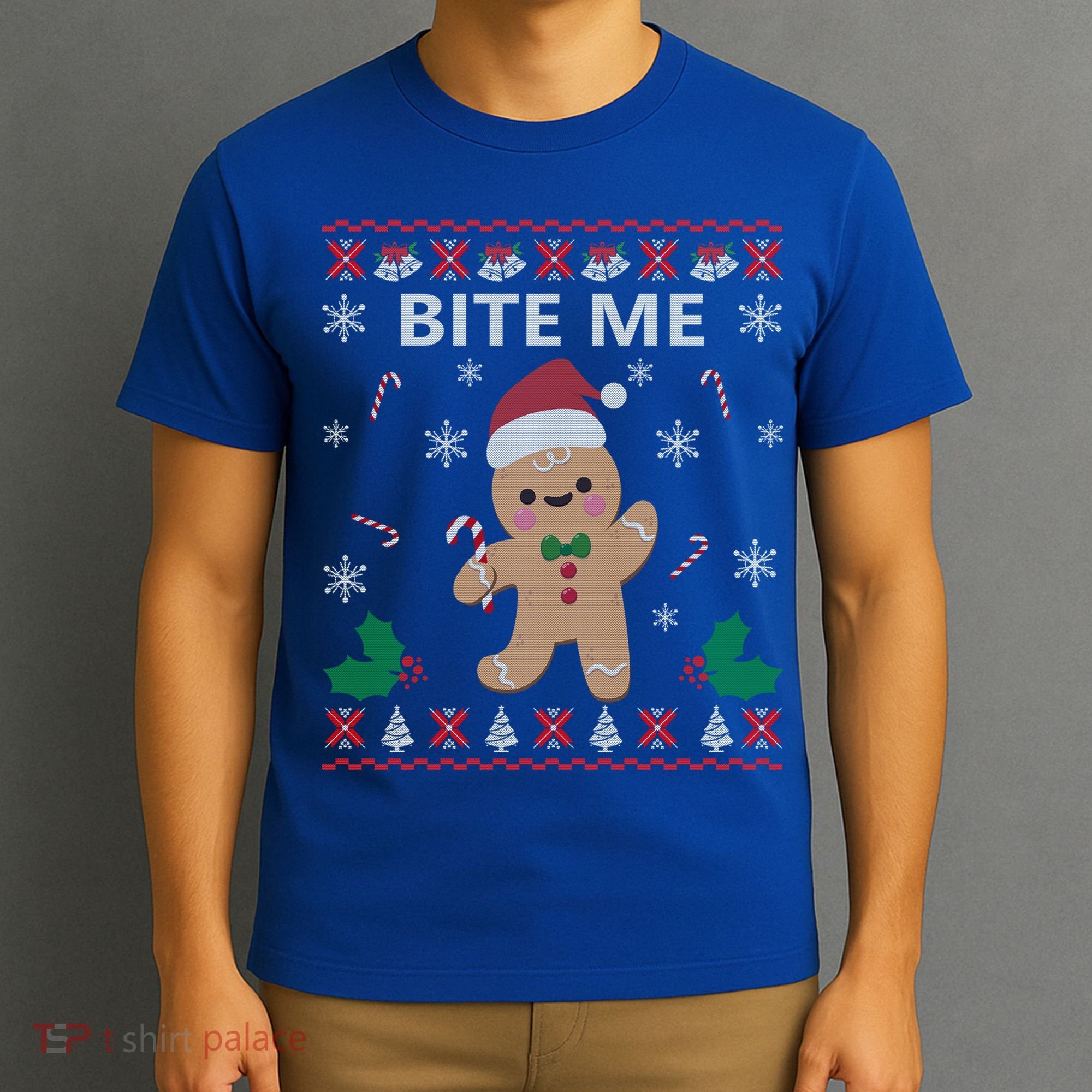 Bite Me Gingerbread Ugly Christmas Sweater Funny Gift Meaningful Gift T-Shirt