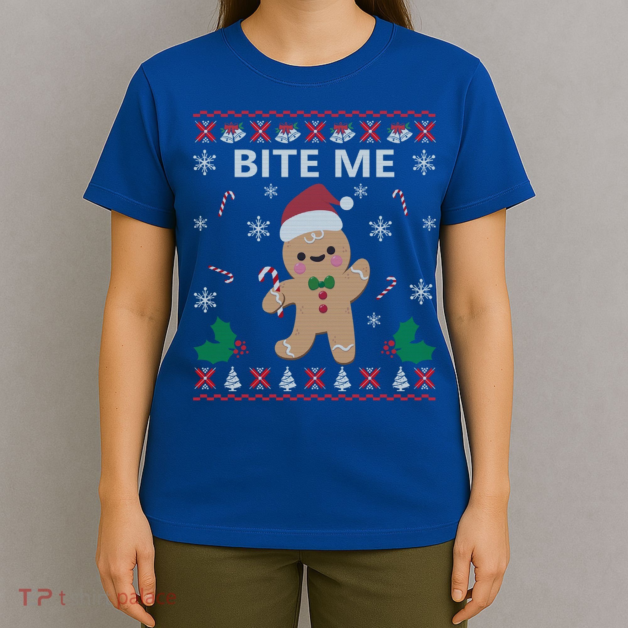 Bite Me Gingerbread Ugly Christmas Sweater Funny Gift Meaningful Gift T-Shirt
