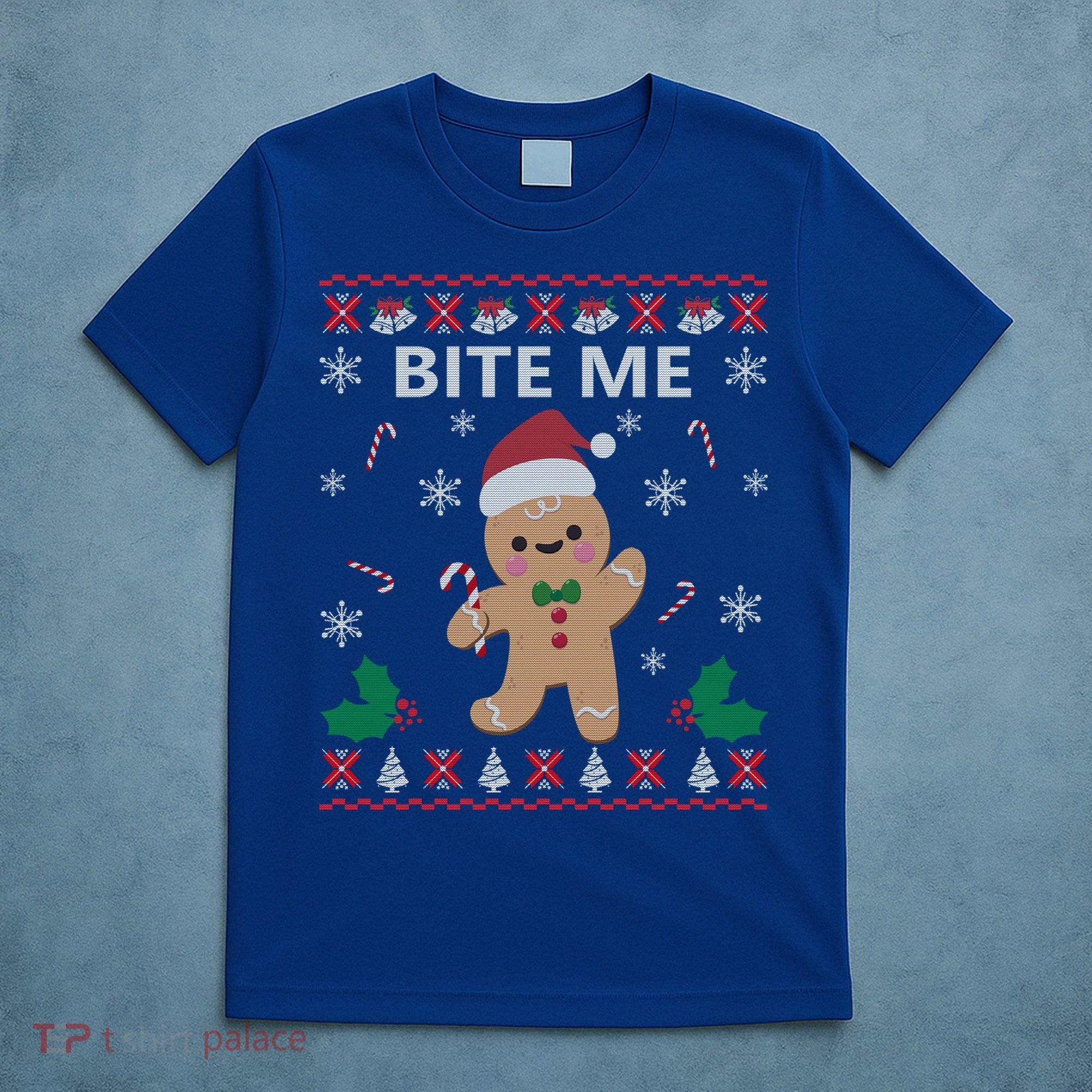 Bite Me Gingerbread Ugly Christmas Sweater Funny Gift Meaningful Gift T-Shirt
