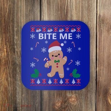 Bite Me Gingerbread Ugly Christmas Sweater Funny Gift Meaningful Gift Coaster