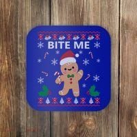 Bite Me Gingerbread Ugly Christmas Sweater Funny Gift Meaningful Gift Coaster thumb 0