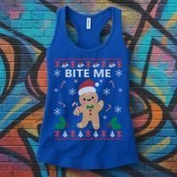 Bite Me Gingerbread Ugly Christmas Sweater Funny Gift Meaningful Gift Women's Tank Top thumb 3