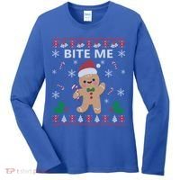 Bite Me Gingerbread Ugly Christmas Sweater Funny Gift Meaningful Gift Women's Long Sleeve Shirt thumb 0
