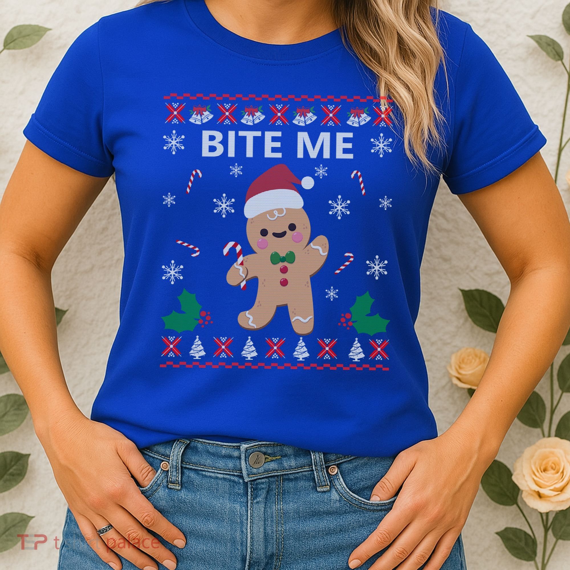 Bite Me Gingerbread Ugly Christmas Sweater Funny Gift Meaningful Gift Women's T-Shirt