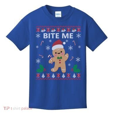 Bite Me Gingerbread Ugly Christmas Sweater Funny Gift Meaningful Gift Kids T-Shirt